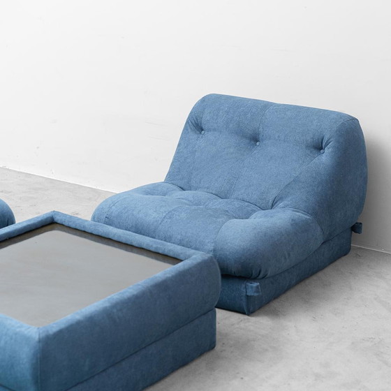 Set lounge vintage con 2 poltrone e tavolino in tessuto anni '70 Modernariato – Set da salotto, Glass (photo 2 of 12)