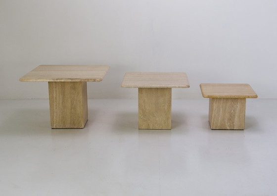Set of 3 vintage travertine nesting coffee tables – Stone (photo 7 of 7)
