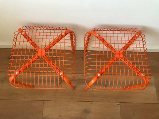 Image 1 of 2x Vintage Västerön IKEA Oranje Draadkruk by Inma Bermúdez en Francis Cayouotte, 1990s