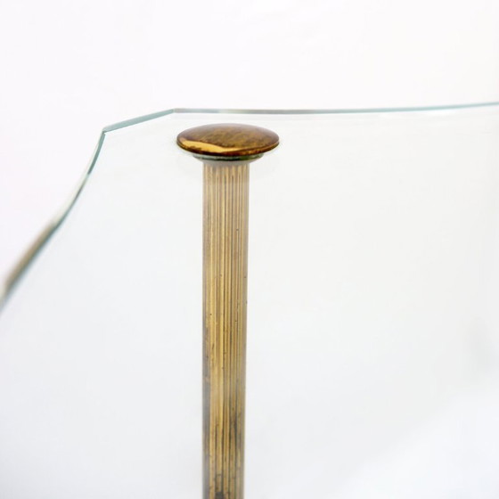Image 1 of Table d'appoint en laiton avec double plateau en verre, style Maison Jansen - Circa 1940