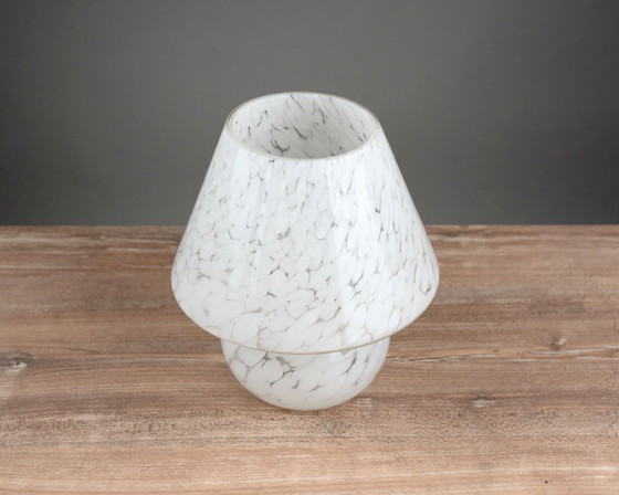 Image 1 of Small Mushroom Table Lamp, Marbled Glass, Mid-Century 1970s, White