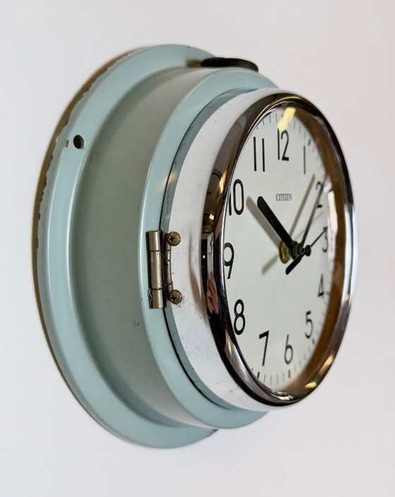 Horloge murale Citizen bleue vintage pour navires, années 1970, Pendules, Métal, Verre (photo 4 sur 15)