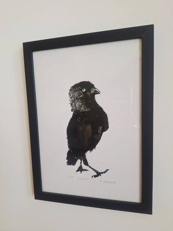 Grabado/ Linograbado pájaro/ grajilla – M. Jaspers, Láminas artísticas, Papel (photo 4 of 6)