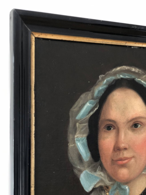 Antique Vintage Oil Portrait Painting of a Dutch Lady, 19th Century