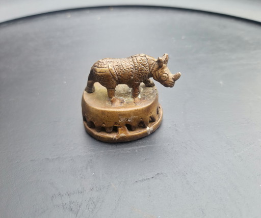 Bronze West African rhinoceros bell (Akan/Benin style)