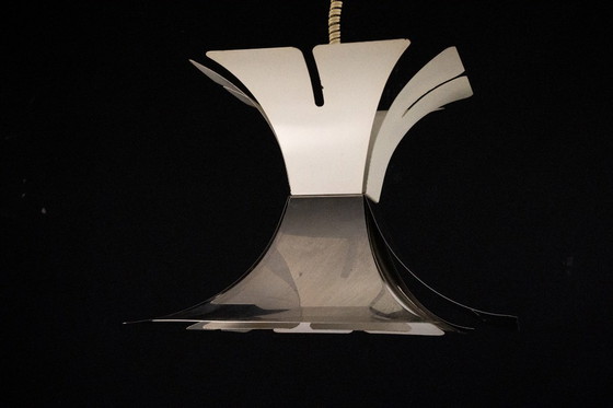 Image 1 of Lampadario anni '70 in stile Goffredo Reggiani in lacca e cromo