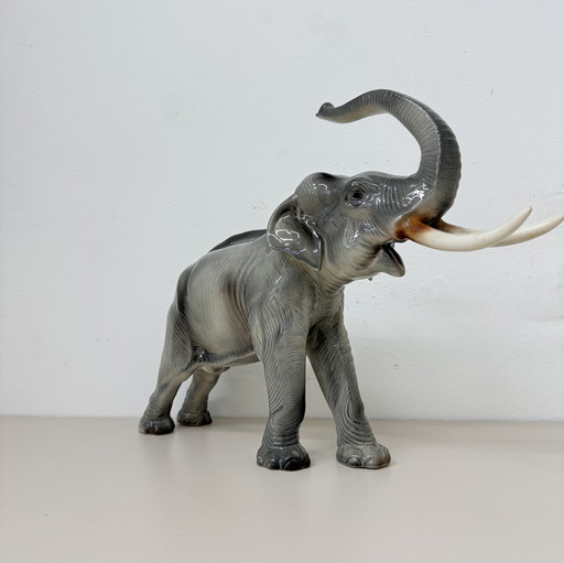 Olifant Beeld Keramiek Jaren Grijs Vintage