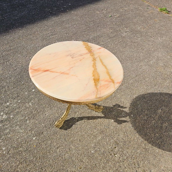 Image 1 of rench Víntage Marble and Bronze Coffee Table-round Cocktail Table-Style Louis XV-60s