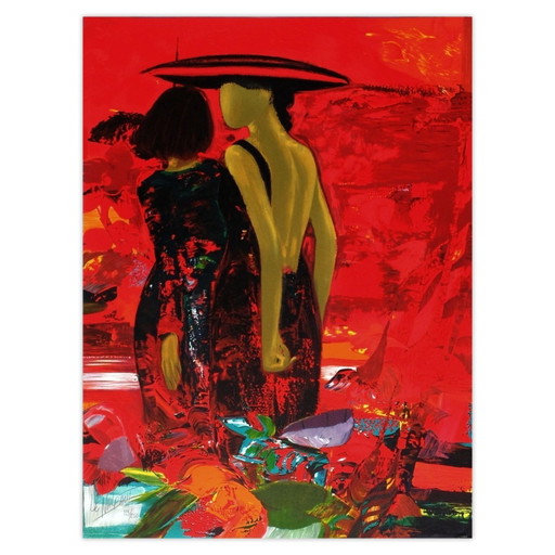 Gérard Le Nalbaut ondertekende lithografie Jardin Rouge 1990 – lithos zeefdrukken, Paper