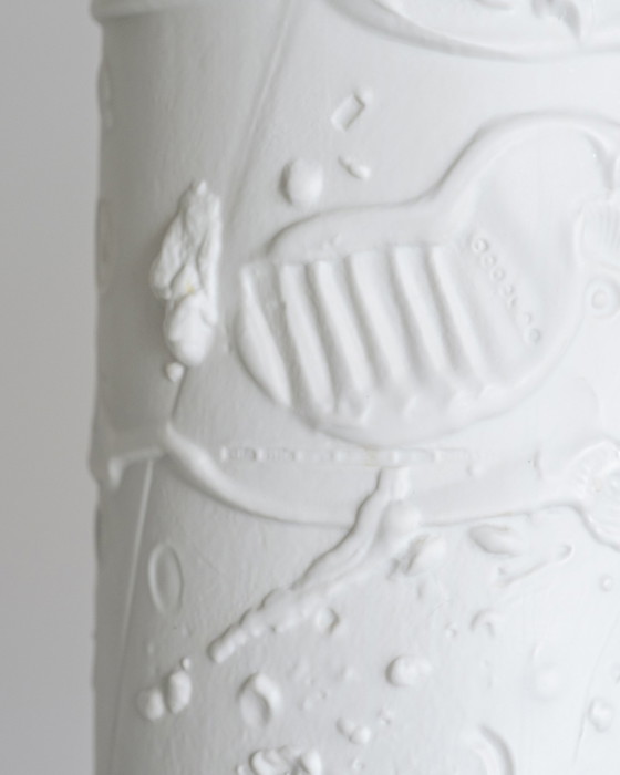 Image 1 of Zeldzame Rosenthal Vloervaas Werner Schreib Brutalistisch Reliëf Bisque porselein 58cm