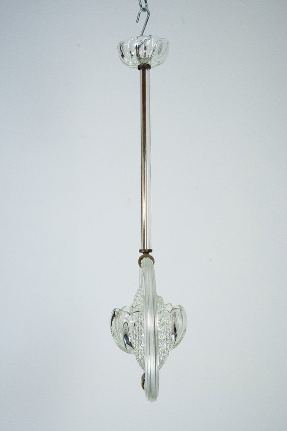 Image 1 of Art Deco Clear Murano glass chandelier. Italy 1940s