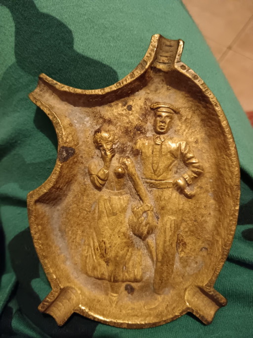 Antique Risqué Bronze WWI Ashtray / Naughty Ashtray