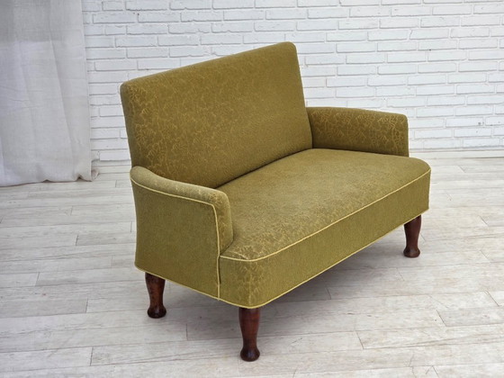 Image 1 of 1950s, Danish 2-seater sofa, green furniture wool fabric.