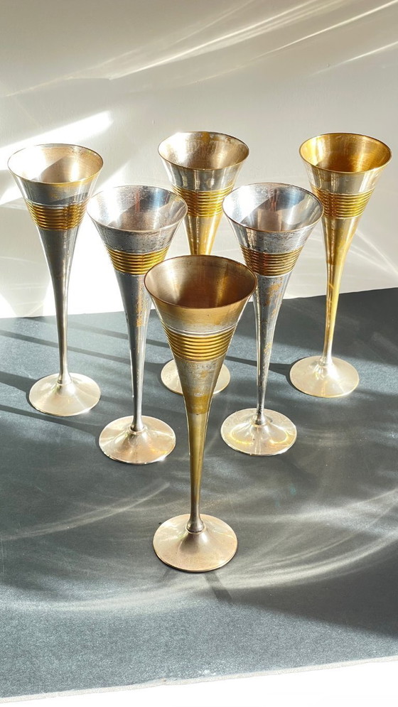 Image 1 of 6 vintage champagneglazen van verzilverd messing