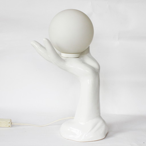 Lampe à main vintage en céramique avec boule en verre, 1980S