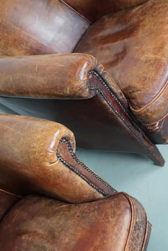 Image 1 of Poltrone da club vintage olandesi in pelle color cognac, set da 2