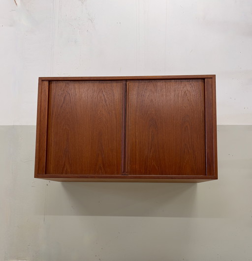 Teak Tambour Door Cabinet By Kai Kristiansen For Feldballes
