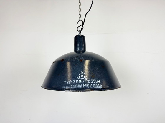 Image 1 of Lampada a sospensione industriale in smalto blu scuro di EMAX, anni '60