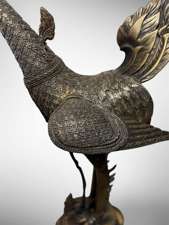 Image 1 of Scultura/lampada antica asiatica in bronzo raffigurante una fenice