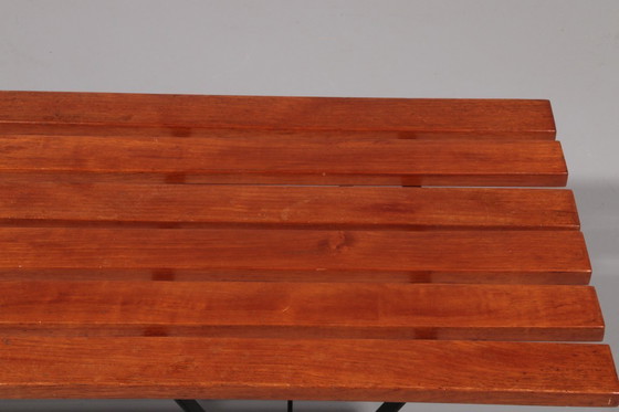 Image 1 of Elegante banco italiano de mediados de siglo en madera y metal negro, años 60, estilo Ico Parisi