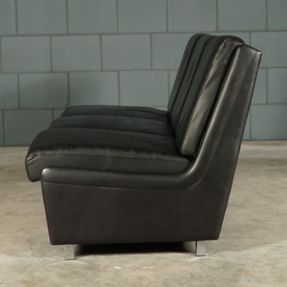 Image 1 of Set schwarzer Ledersofas aus der Mitte des Jahrhunderts – 1960er Jahre