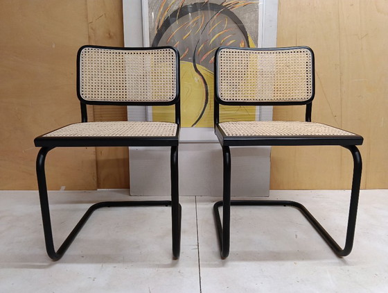 Image 1 of ALIVARMVSEVM 104. SET of 2 CESCA B32 Chairs (NEW) in Black Frame Limited Edition 