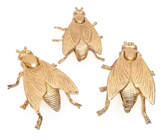 Set of 3 gilded fly ashtrays – Decorative Objects, Metal, Gold (photo 2 of 6)