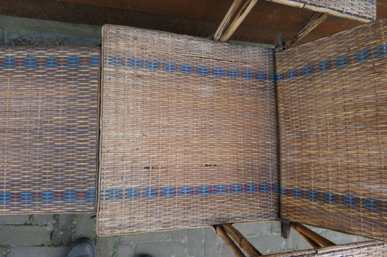 Image 1 of prachtige antieke Franse lounge ligstoel, gemaakt van rotan en bamboe
