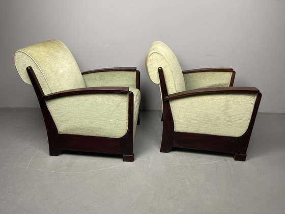 Art Deco Lounge Chairs Attributed to Pander – H Pander, Armchairs, Wood, Textile (photo 4 of 11)