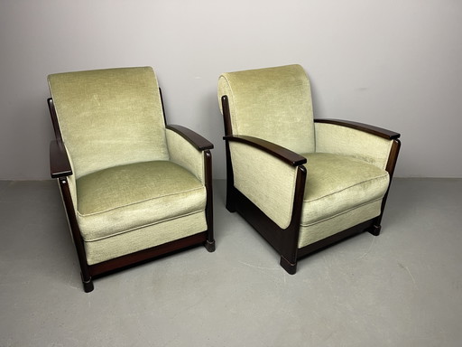 Art Deco Lounge Chairs Attributed to Pander – fauteuils, Wood, Textile (photo 2 of 11)