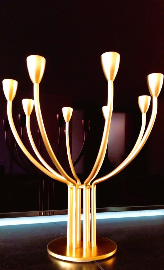 Image 1 of Candélabre de Noël en métal doré - cadeau de Noël design, cadeau de Noël