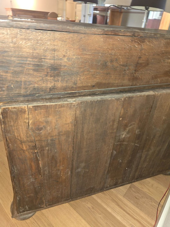 Antieke eiken schrijfkast/secretaire met rijk houtsnijwerk – Bureau, Wood (photo 10 of 10)