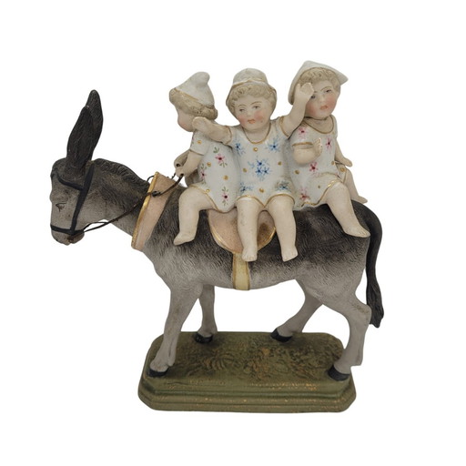 Figura Biscuit “Burro con Niños”, Época Napoleón III, S. XIX - Francia