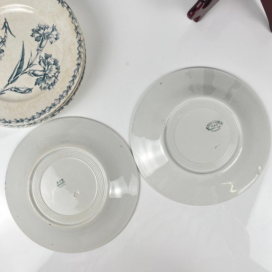 Image 1 of Set of 6 dessert plates, "Carnation" pattern, KG Lunéville, ironstone, 19th century