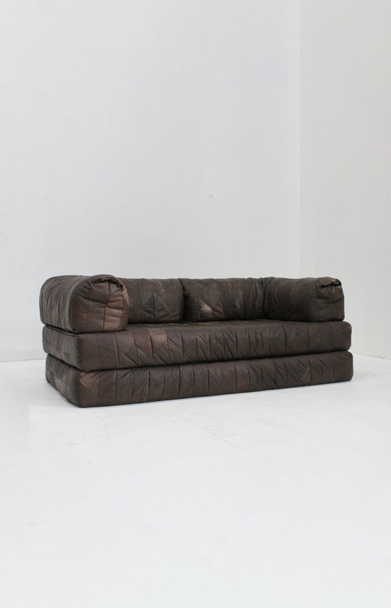 Image 1 of Vintage leren patchwork sofa  daybed jaren 70