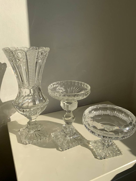 Image 1 of Raro set di 3 oggetti in cristallo di Boemia – Periodo storicista (circa 1880-1890)