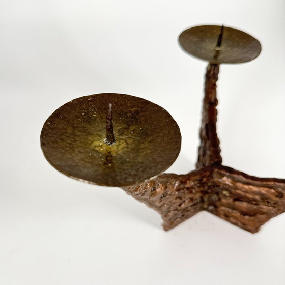 Sculptural Vintage Candle Holder, Brutalism, Mid Century, Metal, Brown, Organic Modern (photo 11 of 12)
