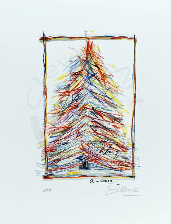 Image 1 of Schlote, Wilhelm - Sapin de Noël aux crayons de couleur - Construction 3D - Signé à la main