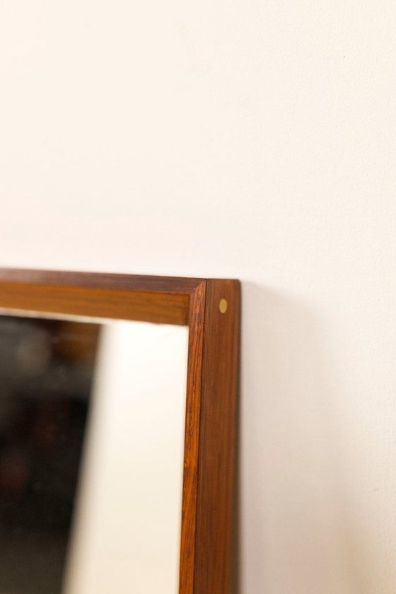 Image 1 of Rosewood mirror with brass pins, AM spejle Denmark, 1960's