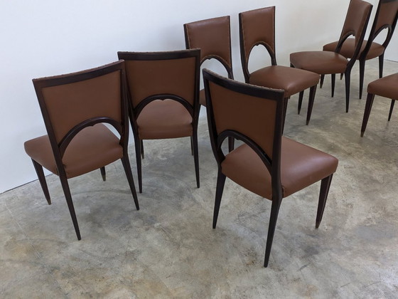 Image 1 of Chair - Wood, Leather - Set of Eight Art Deco Chairs