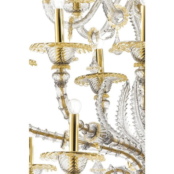 Image 1 of Eleganter, riesiger Ca’ Rezzonico Murano-Glas-Kronleuchter mit Goldakzenten und Blättern