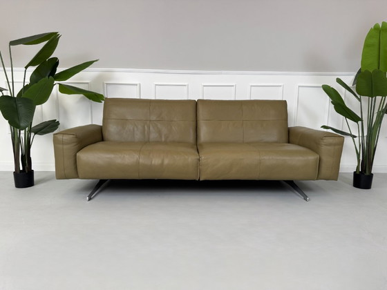 Image 1 of Rolf Benz 50 Leder Olive Grau Sofa Couch Relaxfunktion + Hocker