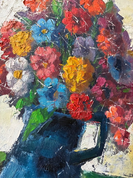 Image 1 of Small acrylic painting with palette knife, bouquet of flowers