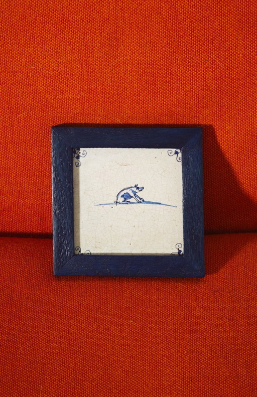 Antique Delft tile with animal motif – 18th century - pig