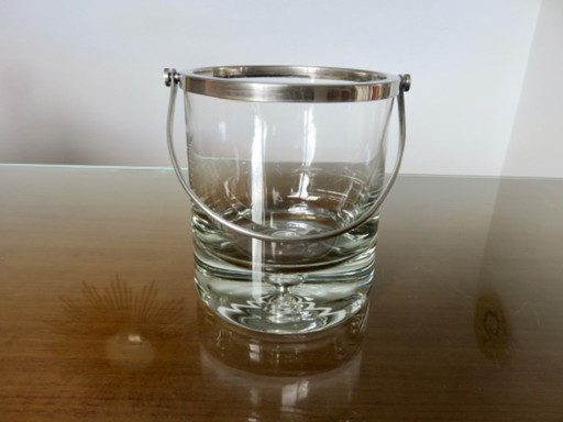 Modernist Crystal and Silver Metal Ice Cube Bucket, 70s' 80s'