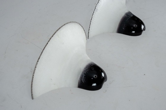 Pair of Large Labeled Barbini Murano Glass Wall Sconces. Italy 1970s, Chandeliers, White (photo 4 of 9)