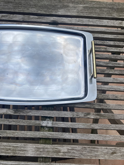 Serving tray stainless steel/copper Midcentury