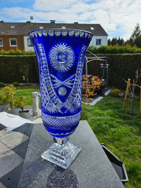 Vaso in Cristallo al Piombo Blu Cobalto Stile Boemo 45 cm Alto – Vasi (photo 5 of 6)