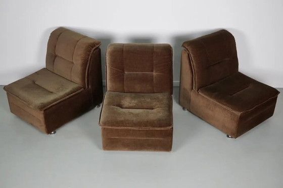 Image 1 of Vintage velvet brown/green modular sofa, 3 elements