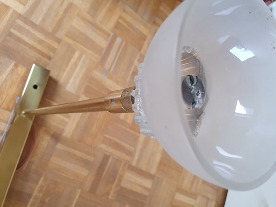 Postmoderne vintage 3-lichts design hanglamp van messing en matglas – 98 cm – Plafondlampen (photo 3 of 9)